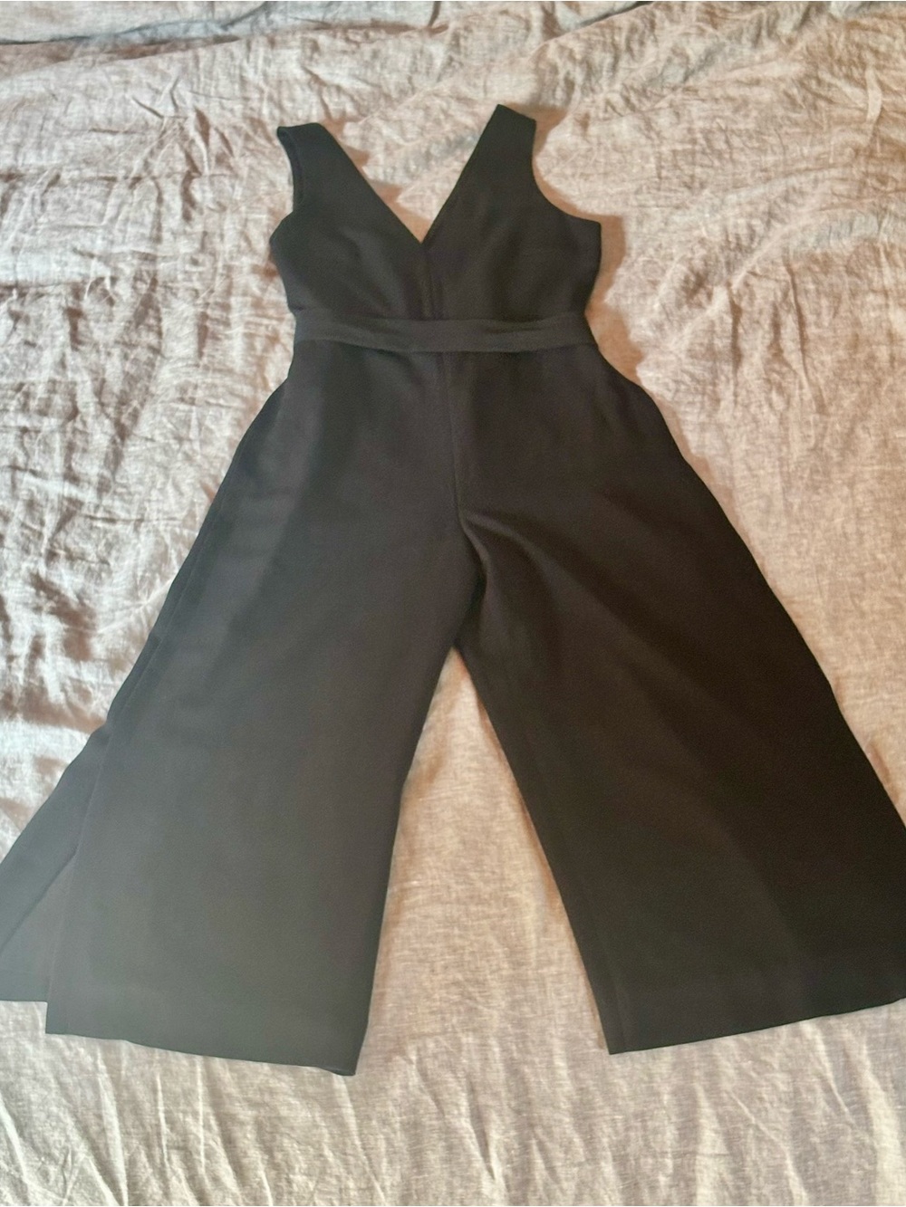 Club Monaco Black V-Neck Wide-Leg Culotte Jumpsuit